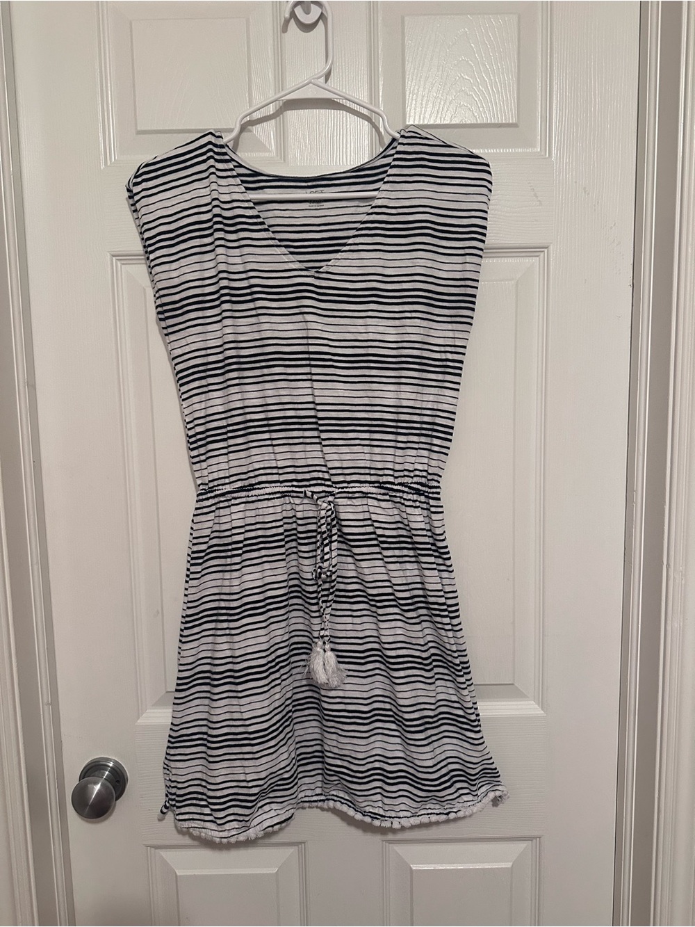 LOFT Striped Tassel Tie-Waist Dress